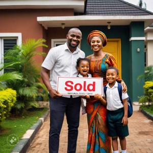 a smiling nigerian family with kids standing; Strathium