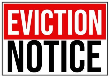 Eviction notice sign board; Strathium