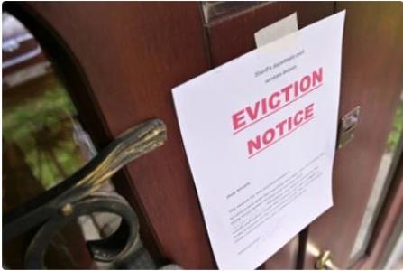 Eviction notice on door; Strathium